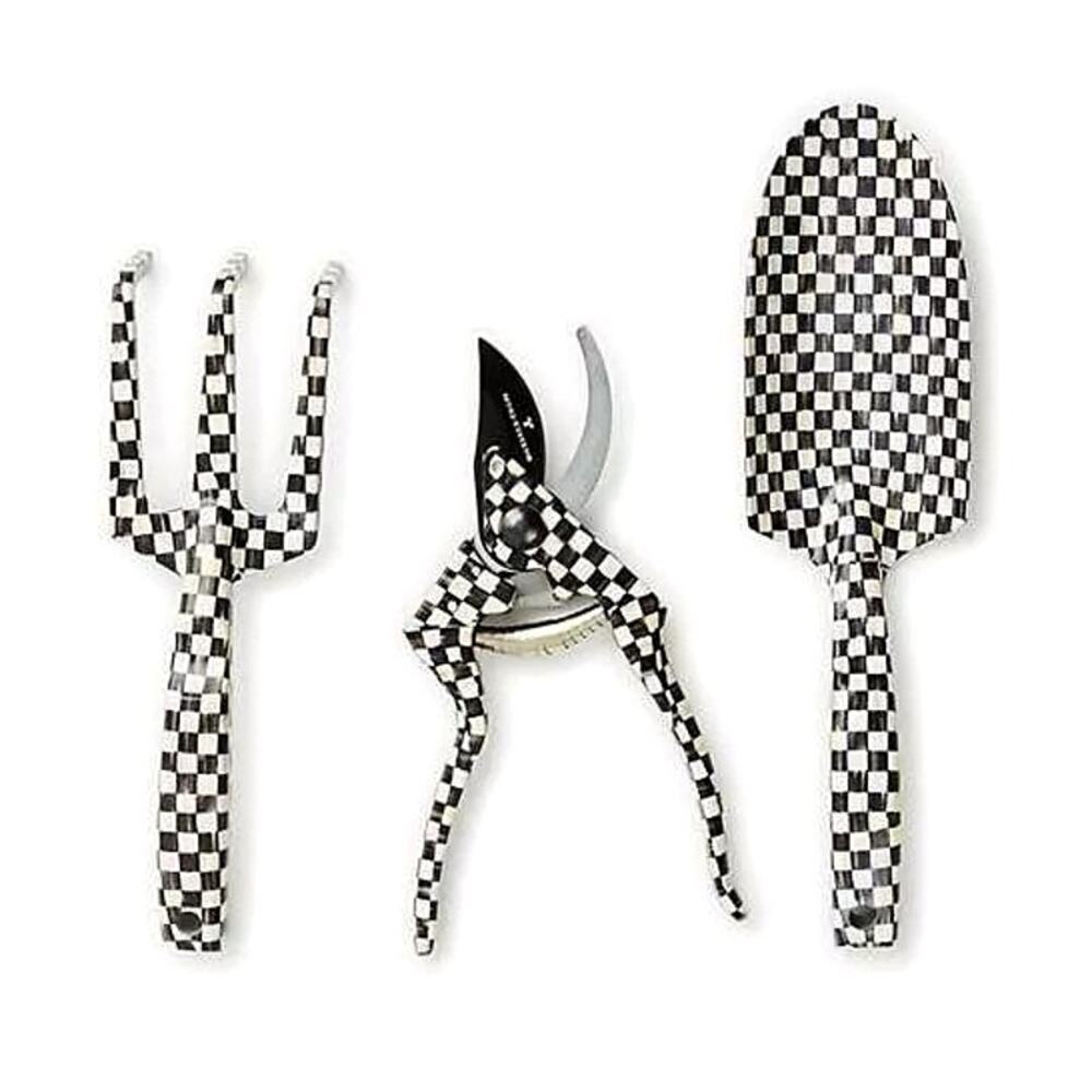 NEW Mackenzie-Childs Courtly Check Gardening Tools, Set of 3 in Gift Box